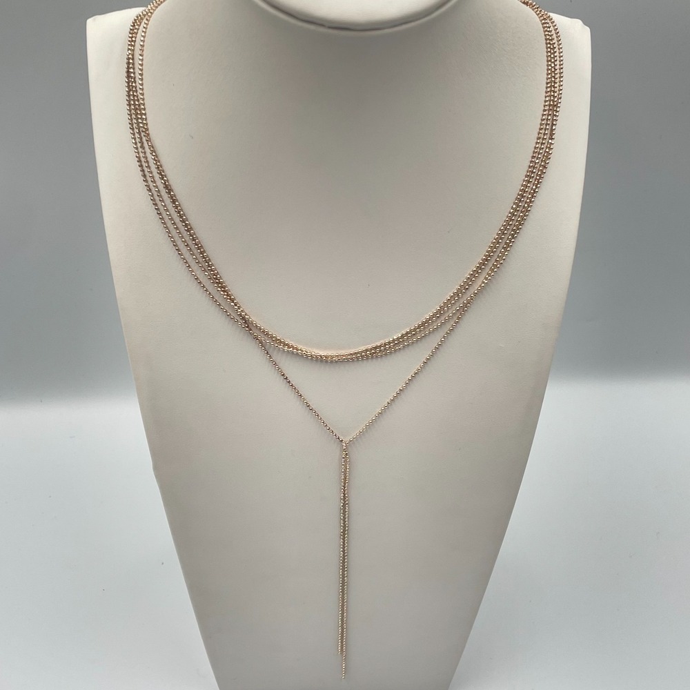 Vintage SAR Rose Gold Tone Multi Strand Beaded Y-Necklace Layered Lariat Boho - Picture 8 of 10